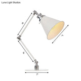 Vintage Adjustable Reading Lamp - Conical Desk Light White Metal 1 Stylish Design 8 Length Arm