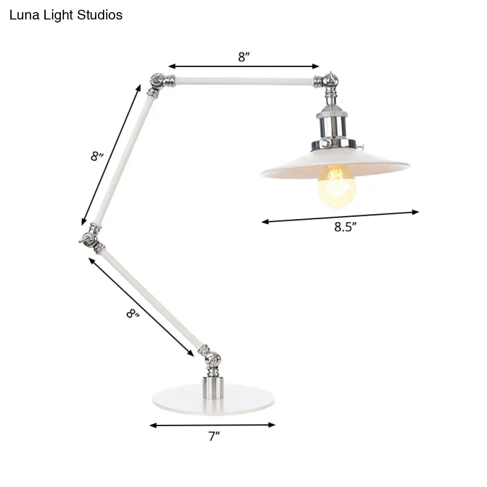 Vintage Adjustable Reading Lamp - Conical Desk Light White Metal 1 Stylish Design 8 Length Arm