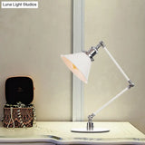 Vintage Adjustable Reading Lamp - Conical Desk Light White Metal 1 Stylish Design 8 Length Arm
