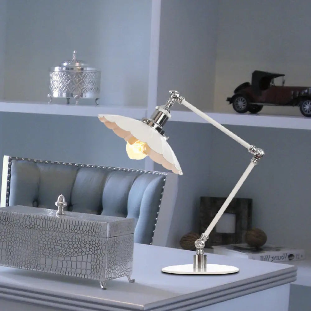 Vintage Adjustable Reading Lamp - Conical Desk Light White Metal 1 Stylish Design 8 Length Arm / A