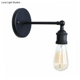 Vintage Adjustable Wall Lamp With Saucer Shade And Mesh Cage Design In Black