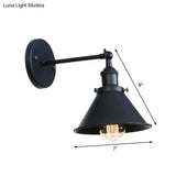 Vintage Adjustable Wall Lamp With Saucer Shade And Mesh Cage Design In Black