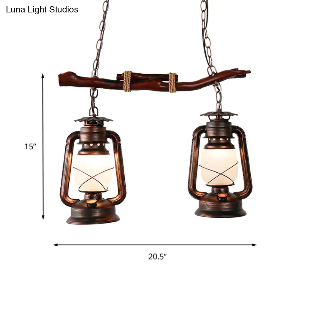 Vintage Aged Copper 2-Light Lantern Pendant For Dining Room
