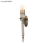 Vintage Aged Silver Candelabra Sconce With Crystal Drop - 3 Light Wall Mount Fixture
