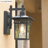 Vintage Aluminium Wall Sconce Lamp With Clear Glass Shade In Textured Black - Single-Bulb Lighting