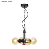 Vintage Amber/Clear Glass Chandelier Pendant Lamp - 4 Lights Global Black Hanging Ceiling Fixture
