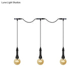 Vintage Amber Glass Ball Pendant Lamp In Black - Tandem Led Ceiling Light 3/5/7-Light Coffee House