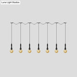 Vintage Amber Glass Ball Pendant Lamp In Black - Tandem Led Ceiling Light 3/5/7-Light Coffee House