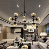 Vintage Amber Glass Chandelier - 10-Light Sphere Shade Ceiling Lamp For Living Room