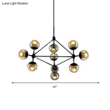 Vintage Amber Glass Chandelier - 10-Light Sphere Shade Ceiling Lamp For Living Room