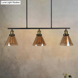 Vintage Amber Glass Island Pendant - 3-Light Dining Room Hanging Lamp