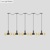 Vintage Amber Glass Pendant Lamp With Black Tandem Led And Multi-Head Design