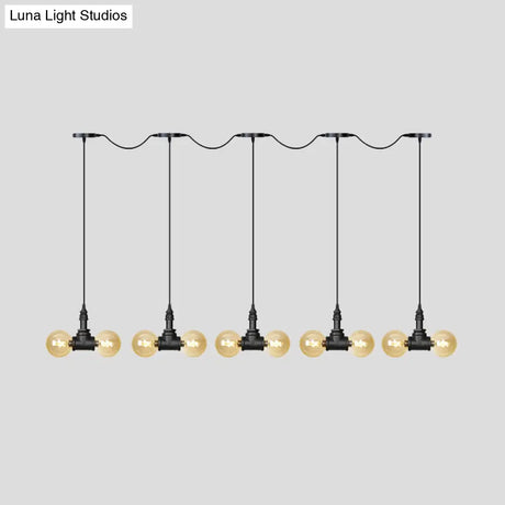 Vintage Amber Glass Pendant Lamp With Black Tandem Led And Multi-Head Design