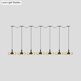 Vintage Amber Glass Pendant Lamp With Black Tandem Led And Multi-Head Design