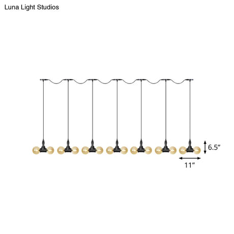 Vintage Amber Glass Pendant Lamp With Black Tandem Led And Multi-Head Design