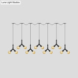 Vintage Amber Glass Swag Hanging Light Fixture - Led Multi Lamp Pendant With 6/10/14 Bulbs In Black