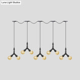 Vintage Amber Glass Swag Hanging Light Fixture - Led Multi Lamp Pendant With 6/10/14 Bulbs In Black