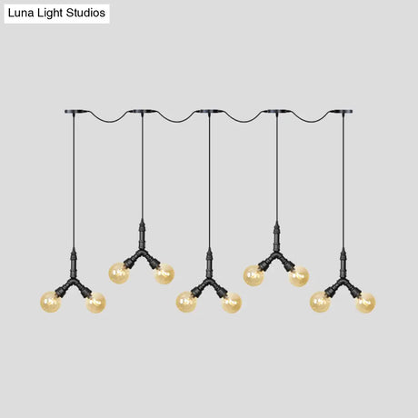 Vintage Amber Glass Swag Hanging Light Fixture - Led Multi Lamp Pendant With 6/10/14 Bulbs In Black