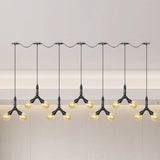Vintage Amber Glass Swag Hanging Light Fixture - Led Multi Lamp Pendant With 6/10/14 Bulbs In Black