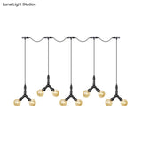 Vintage Amber Glass Swag Hanging Light Fixture - Led Multi Lamp Pendant With 6/10/14 Bulbs In Black