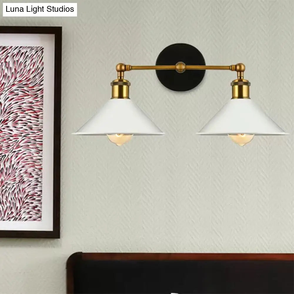 Vintage Antique Brass Cone Wall Sconce - Stylish 2-Light Mount For Living Room