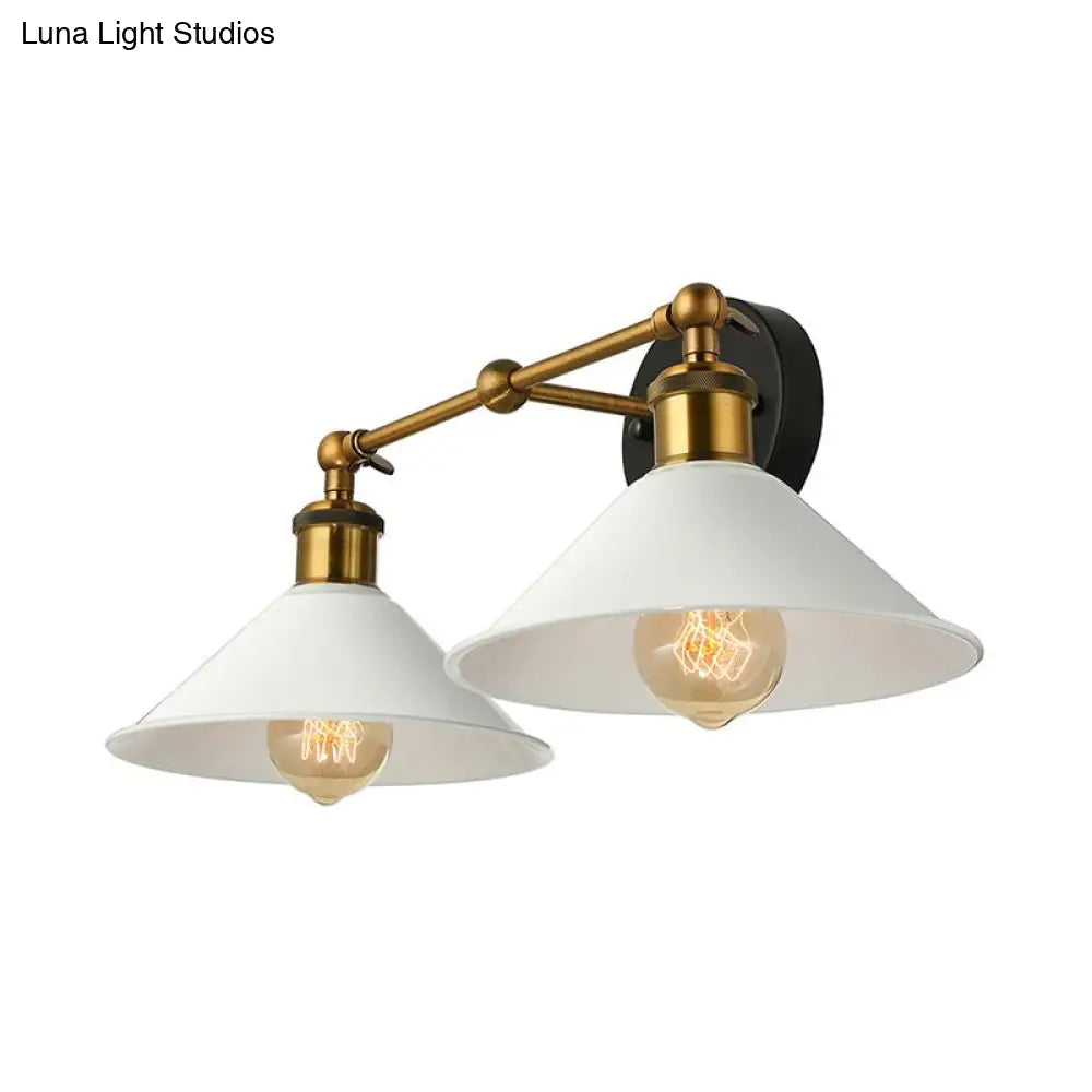 Vintage Antique Brass Cone Wall Sconce - Stylish 2-Light Mount For Living Room