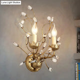Vintage Antique Brass Wall Sconce With Clear Crystal Branch Design And Candle-Inspired Lights