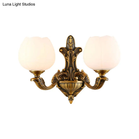 Vintage Antique Brass Wall Sconce With Milky Glass Shade: Stylish 1/2-Light Bowl