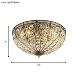 Vintage Antique Bronze Ceiling Light With Beveled Crystal And 3 - Bulb Flush Mount For Hallways