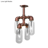 Vintage Antique Copper Sputnik Semi Flush Light With Clear Glass - 4/6 Dining Room Ceilng Fixture