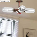 Vintage Antique Copper Sputnik Semi Flush Light With Clear Glass - 4/6 Dining Room Ceilng Fixture