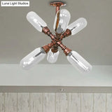 Vintage Antique Copper Sputnik Semi Flush Light With Clear Glass - 4/6 Dining Room Ceilng Fixture