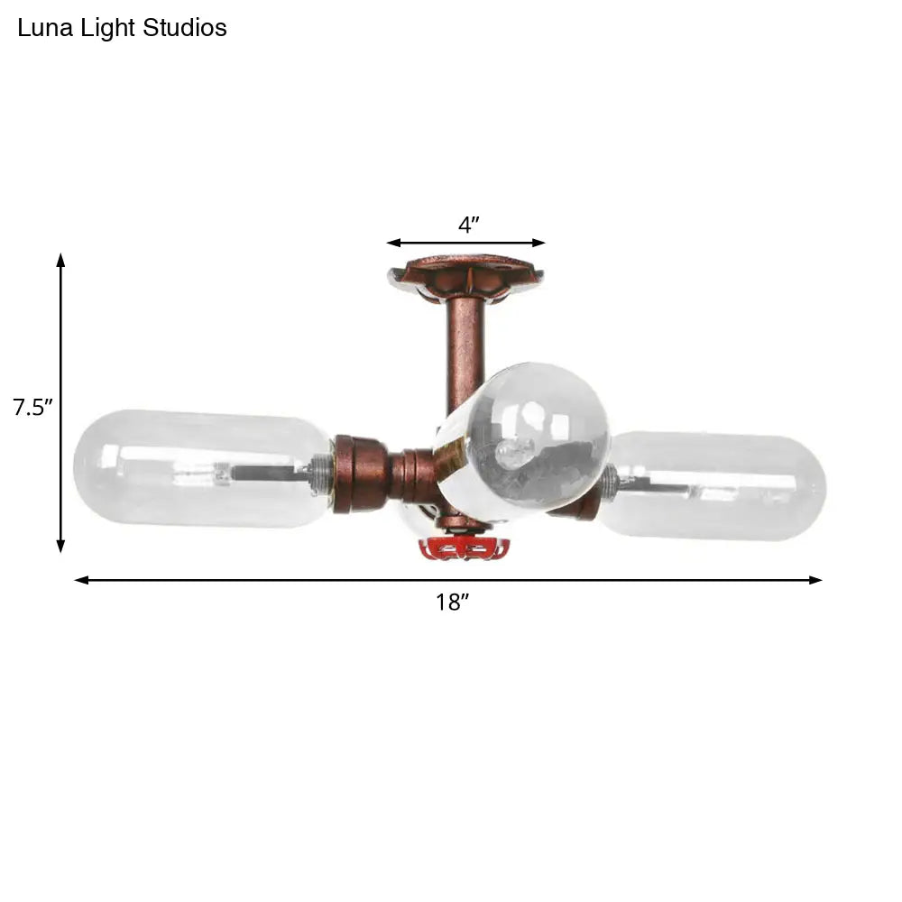 Vintage Antique Copper Sputnik Semi Flush Light With Clear Glass - 4/6 Dining Room Ceilng Fixture