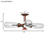 Vintage Antique Copper Sputnik Semi Flush Light With Clear Glass - 4/6 Dining Room Ceilng Fixture