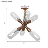 Vintage Antique Copper Sputnik Semi Flush Light With Clear Glass - 4/6 Dining Room Ceilng Fixture