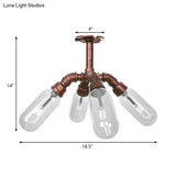 Vintage Antique Copper Sputnik Semi Flush Light With Clear Glass - 4/6 Dining Room Ceilng Fixture