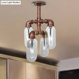 Vintage Antique Copper Sputnik Semi Flush Light With Clear Glass - 4/6 Dining Room Ceilng Fixture