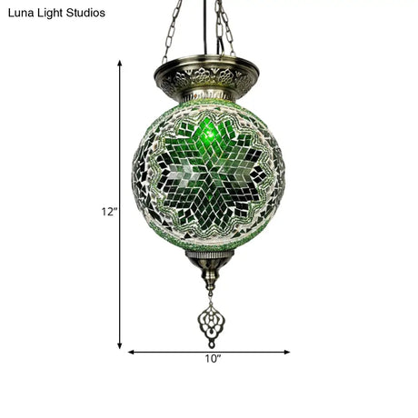 Vintage Art Glass Pendant Light Kit With Globe Design And Stained White/Red/Blue Shades For Dining