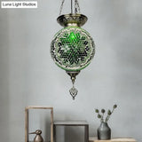Vintage Art Glass Pendant Light Kit With Globe Design And Stained White/Red/Blue Shades For Dining