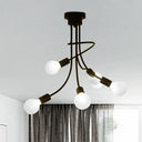 Vintage Bare Bulb Ceiling Light - Black/Gold Metallic Semi Flush With Curved Arm For Bedroom Black