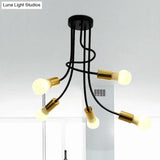 Vintage Bare Bulb Ceiling Light - Black/Gold Metallic Semi Flush With Curved Arm For Bedroom