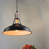 Vintage Barn Pendant Light - Metallic Black/White 1 Bulb Suspension 10.5/12/15 Inch Width Black /