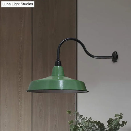 Vintage Barn Wall Light Fixture - 14/16 Dia Metal Sconce In Green For Restaurants