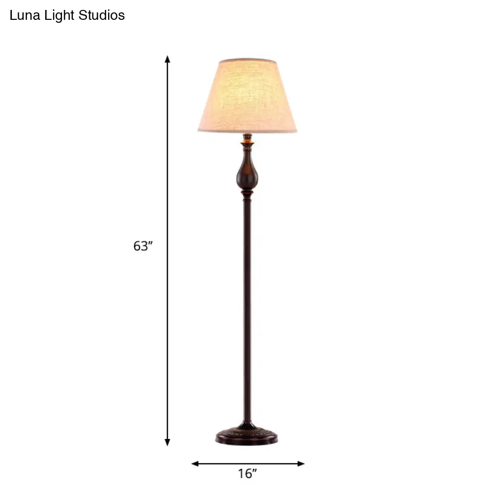 Vintage Barrel Fabric Standing Lamp With 1 Bulb - Apricot Floor Lighting For Drawing Room