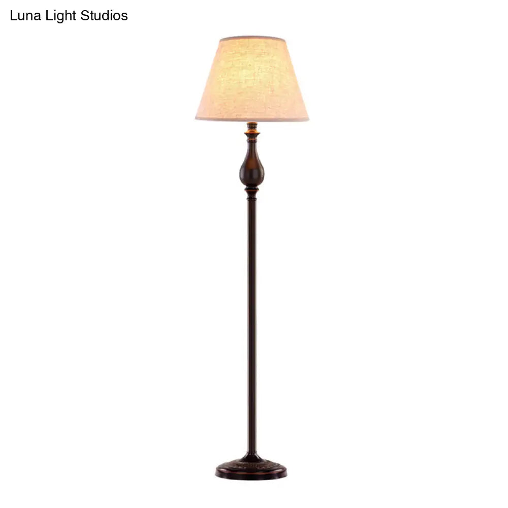 Vintage Barrel Fabric Standing Lamp With 1 Bulb - Apricot Floor Lighting For Drawing Room
