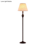 Vintage Barrel Fabric Standing Lamp With 1 Bulb - Apricot Floor Lighting For Drawing Room
