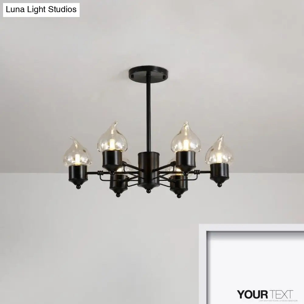 Vintage Bedroom Pendant Chandelier - Candle Clear Glass Light 3/6/8-Light Black