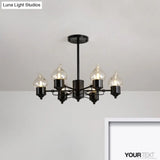 Vintage Bedroom Pendant Chandelier - Candle Clear Glass Light 3/6/8-Light Black