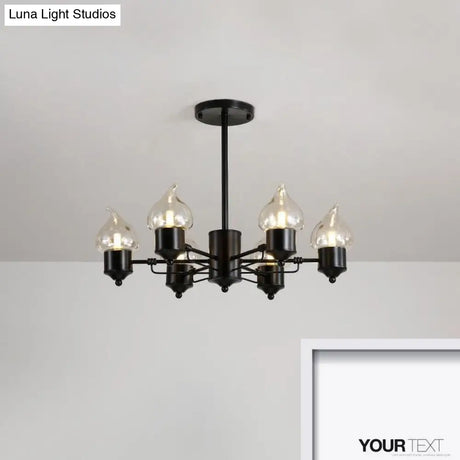 Vintage Bedroom Pendant Chandelier - Candle Clear Glass Light 3/6/8-Light Black
