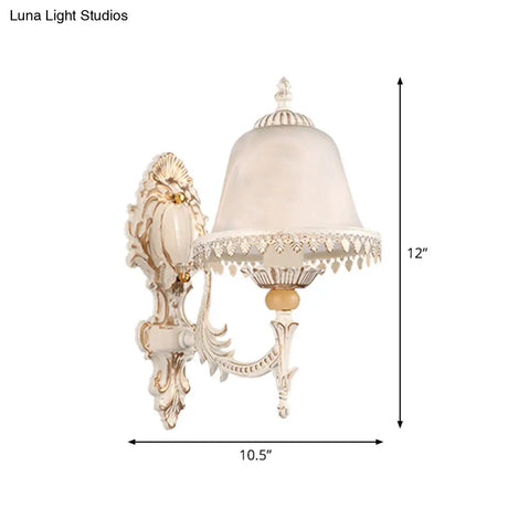 Vintage Beige Cloche Wall Light Fixture With Frosted White Glass - Single-Bulb Bedroom Lighting